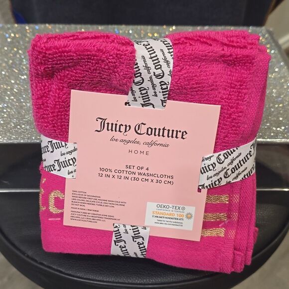 Juicy Couture Home Set of 4 Juicy Logo Stripe Embrodried Wash Towels - Picture 6 of 6